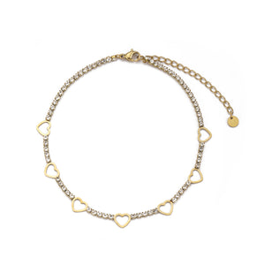 Fußkette mit Steinen & Herzen Gold Fußkette mit Steinen & Herzen Gold