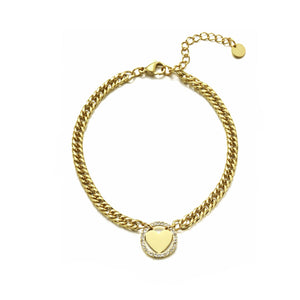 Gliedernarmband mit Herz Strass Gold Gliedernarmband mit Herz Strass Gold