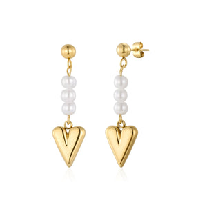 Hängende Ohrrstecker Herz mit Perlen Gold Hängende Ohrrstecker Herz mit Perlen Gold