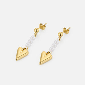 Hängende Ohrrstecker Herz mit Perlen Gold Hängende Ohrrstecker Herz mit Perlen Gold