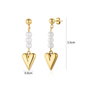 Hängende Ohrrstecker Herz mit Perlen Gold Hängende Ohrrstecker Herz mit Perlen Gold
