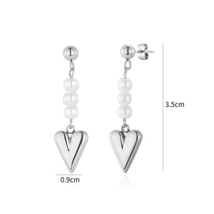 Hängende Ohrrstecker Herz mit Perlen Silber Hängende Ohrrstecker Herz mit Perlen Silber