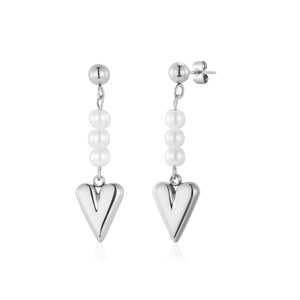 Hängende Ohrrstecker Herz mit Perlen Silber Hängende Ohrrstecker Herz mit Perlen Silber