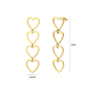 Ohrringe Vier hängende Herzen Gold Ohrringe Vier hängende Herzen Gold