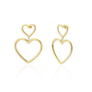 Ohrringe zwei hängenden Herzen Gold Ohrringe zwei hängenden Herzen Gold