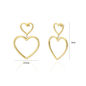 Ohrringe zwei hängenden Herzen Gold Ohrringe zwei hängenden Herzen Gold