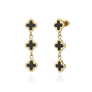 Ohrstecker drei Kleeblättern Gold/schwarz Ohrstecker drei Kleeblättern Gold/schwarz