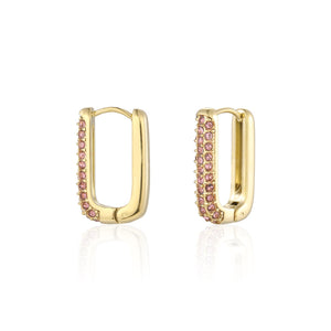 Rechteckige Ohrringe mit Steinchen Gold/rosa Rechteckige Ohrringe mit Steinchen Gold/rosa