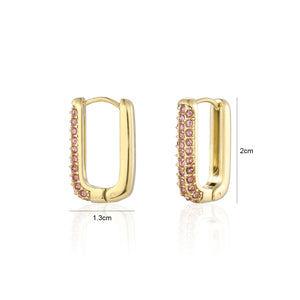 Rechteckige Ohrringe mit Steinchen Gold/rosa Rechteckige Ohrringe mit Steinchen Gold/rosa