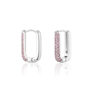 Rechteckige Ohrringe mit Steinchen Silber/rosa Rechteckige Ohrringe mit Steinchen Silber/rosa