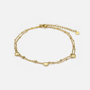 Zweischichtige Fußkette drei Herzen Gold Zweischichtige Fußkette drei Herzen Gold