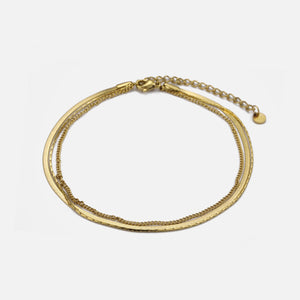 Zweischichtige Fußkette flach/Kügelchen Gold Zweischichtige Fußkette flach/Kügelchen Gold