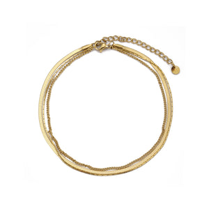 Zweischichtige Fußkette flach/Kügelchen Gold Zweischichtige Fußkette flach/Kügelchen Gold