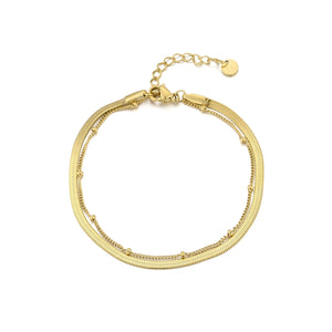 Zweischichtiges Armband Flach und Kugeln Gold Zweischichtiges Armband Flach und Kugeln Gold