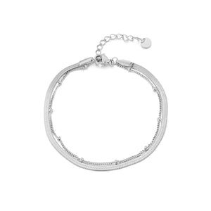 Zweischichtiges Armband Flach und Kugeln Silber Zweischichtiges Armband Flach und Kugeln Silber