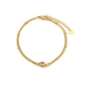 Zweischichtiges Armband mit rosa Stein Gold Zweischichtiges Armband mit rosa Stein Gold