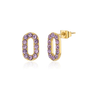 Ohrrstecker oval mit violetten Steinen Gold