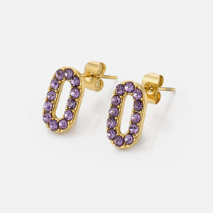 Ohrrstecker oval mit violetten Steinen Gold