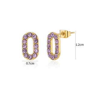 Ohrrstecker oval mit violetten Steinen Gold