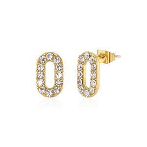 Ohrrstecker oval mit weißen Steinen Gold