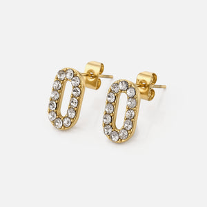 Ohrrstecker oval mit weißen Steinen Gold