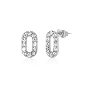 Ohrrstecker oval mit weißen Steinen Silber