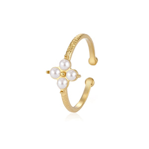 Ring Perle und Kreuz Gold
