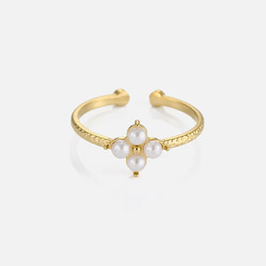 Ring Perle und Kreuz Gold
