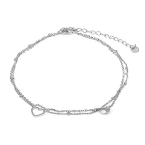 Fußkettchen zweischichtiges Herz Silber