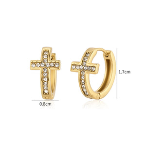 Ohrringe gebogenes Kreuz mit Steinen Gold