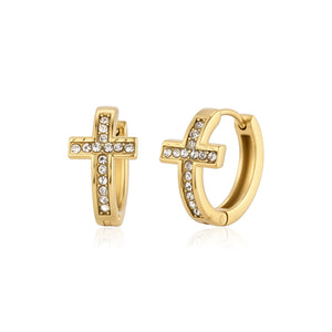 Ohrringe gebogenes Kreuz mit Steinen Gold