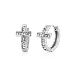 Ohrringe gebogenes Kreuz mit Steinen Silber