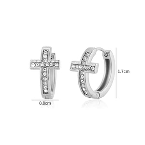 Ohrringe gebogenes Kreuz mit Steinen Silber