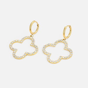 Ohrringe Große Kleeblatt mit Strass Gold