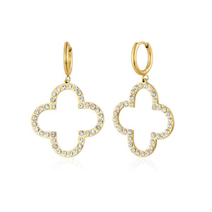 Ohrringe Große Kleeblatt mit Strass Gold