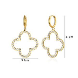 Ohrringe Große Kleeblatt mit Strass Gold