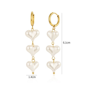 Ohrringe hängende Perle Herzen Gold