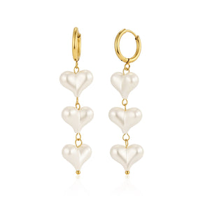 Ohrringe hängende Perle Herzen Gold