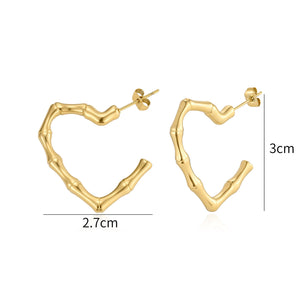 Ohrrstecker Bambus Herz Gold