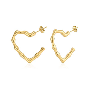 Ohrrstecker Bambus Herz Gold