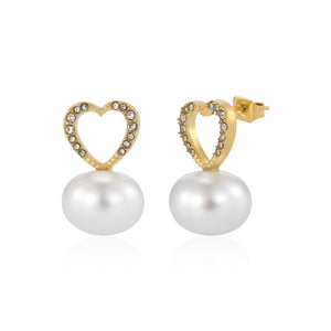 Ohrrstecker Herz Perle Strass Gold
