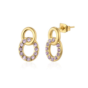 Ohrrstecker Kreis mit lila Steinen Gold