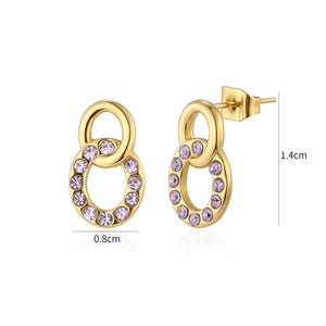 Ohrrstecker Kreis mit lila Steinen Gold
