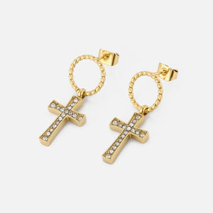 Ohrrstecker Kreuz mit Steinen Gold