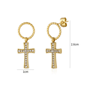 Ohrrstecker Kreuz mit Steinen Gold