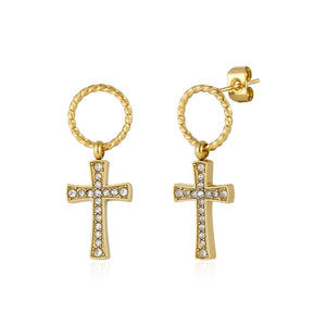 Ohrrstecker Kreuz mit Steinen Gold
