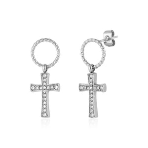 Ohrrstecker Kreuz mit Steinen Silber