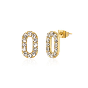 Ohrrstecker oval mit weißen Steinen Gold