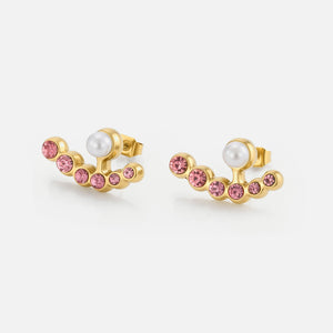 Ohrrstecker Perle mit rosa Steinen Gold