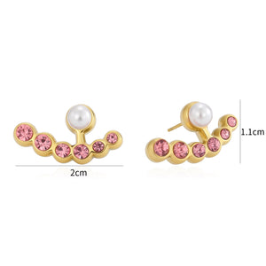 Ohrrstecker Perle mit rosa Steinen Gold